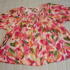 Terra & Sky Pink and Green Floral Top